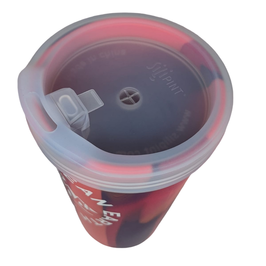 16oz red reusable cup logo
