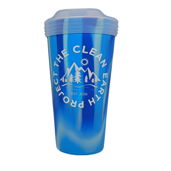22oz blue reusable cup with logo