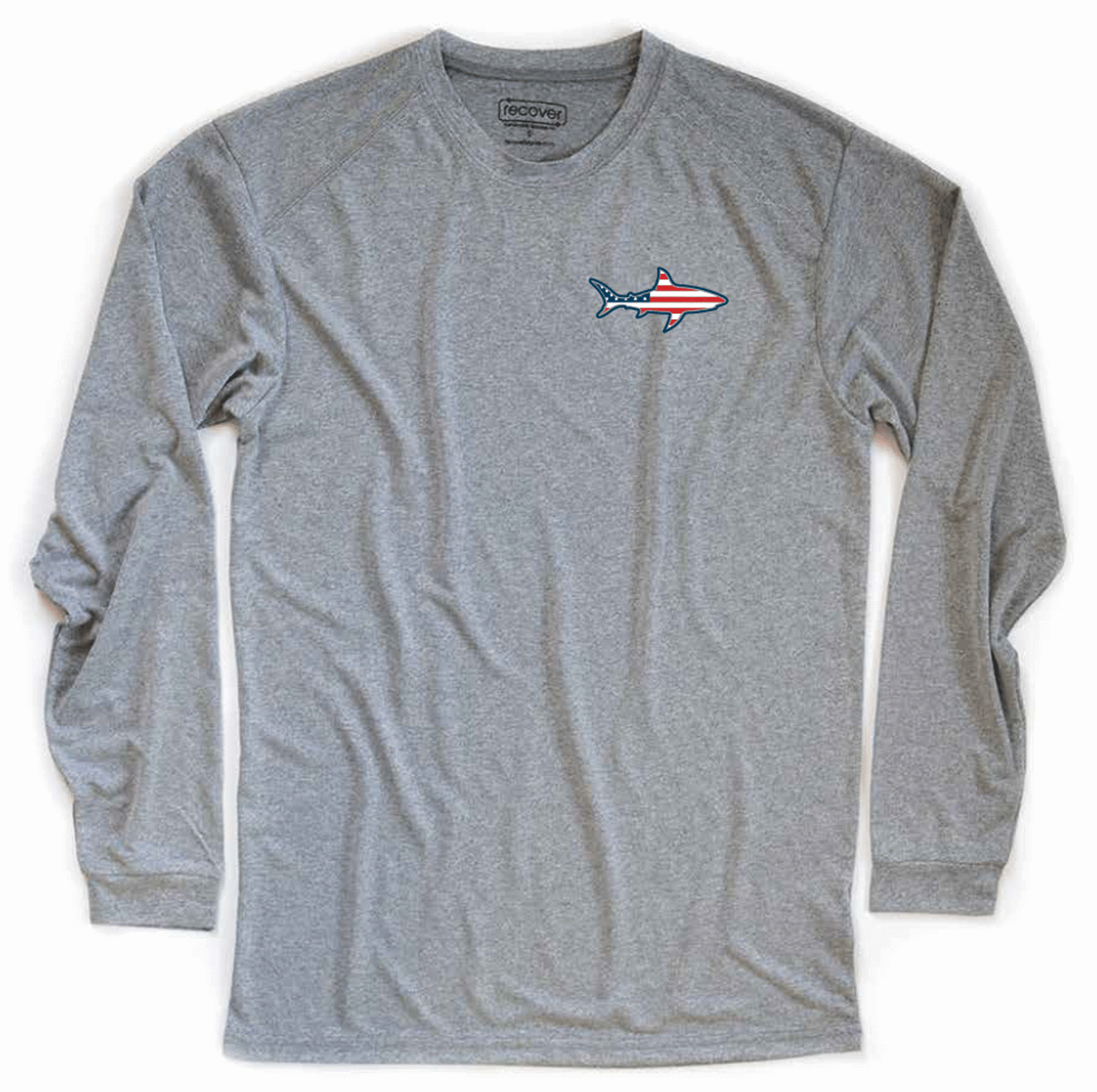 100% recycled American Flag Long Sleeve Heather Blue Tee from The Clean  Earth Project