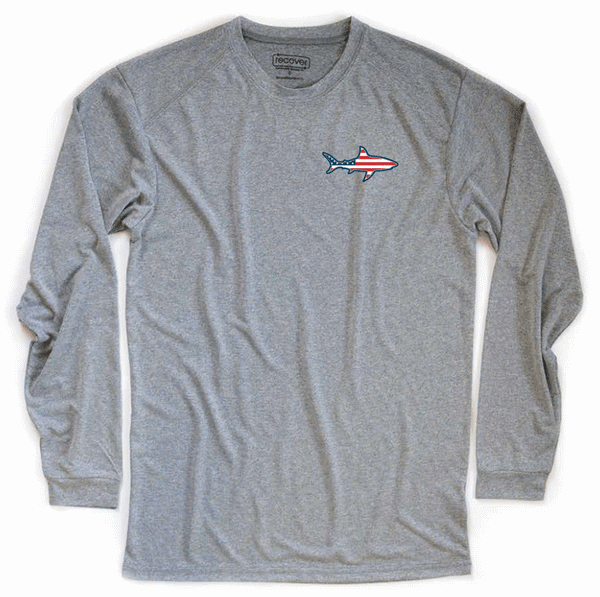 100% Recycled water bottles American Flag Shark Sport Long Sleeve