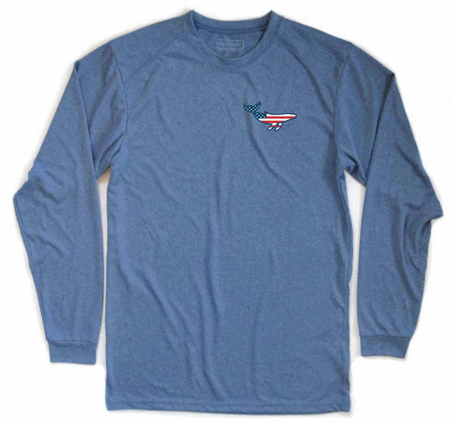 100% Recycled water bottles American Flag whale Long Sleeve 