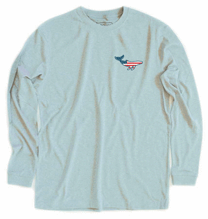 100% Recycled materials American Flag Long Sleeve whale cooler blue front