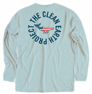 100% Recycled materials American Flag Long Sleeve whale cooler blue back