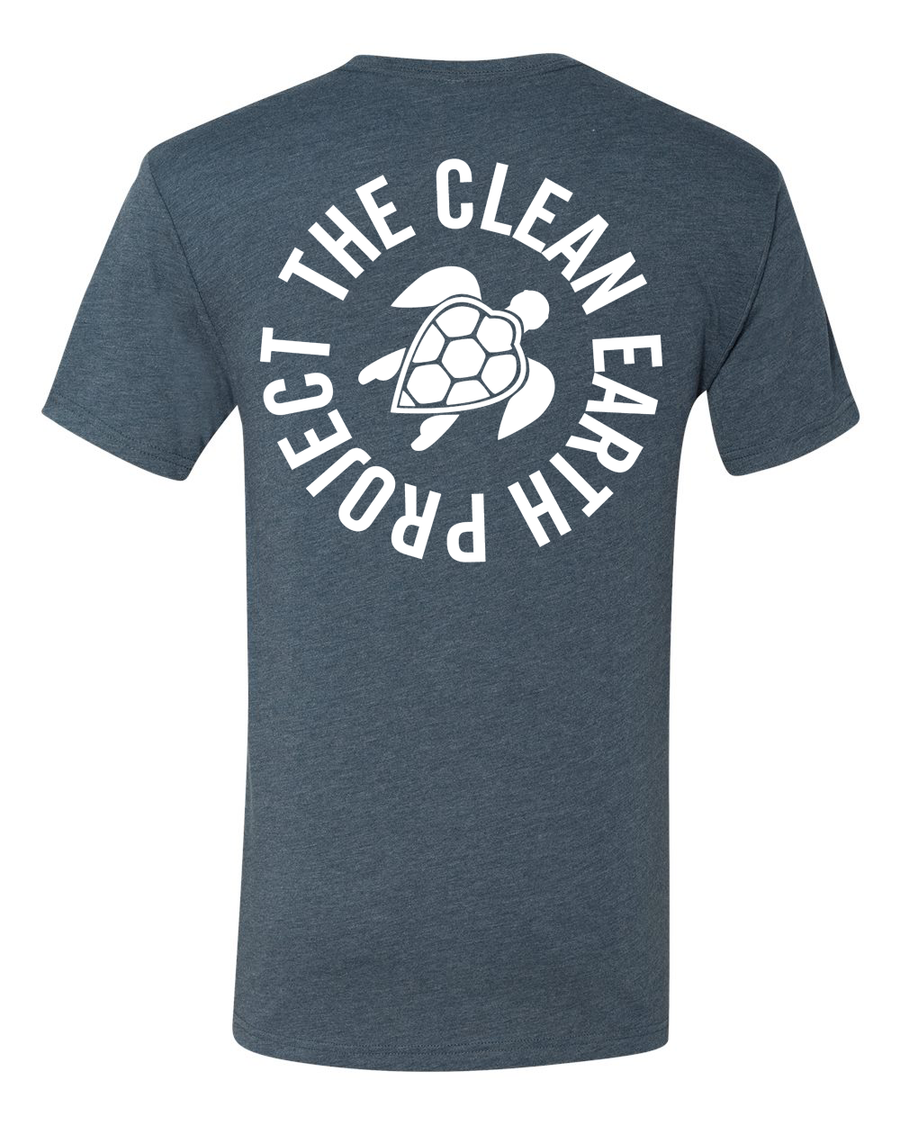 heather indigo tshirt with white turtle logo
