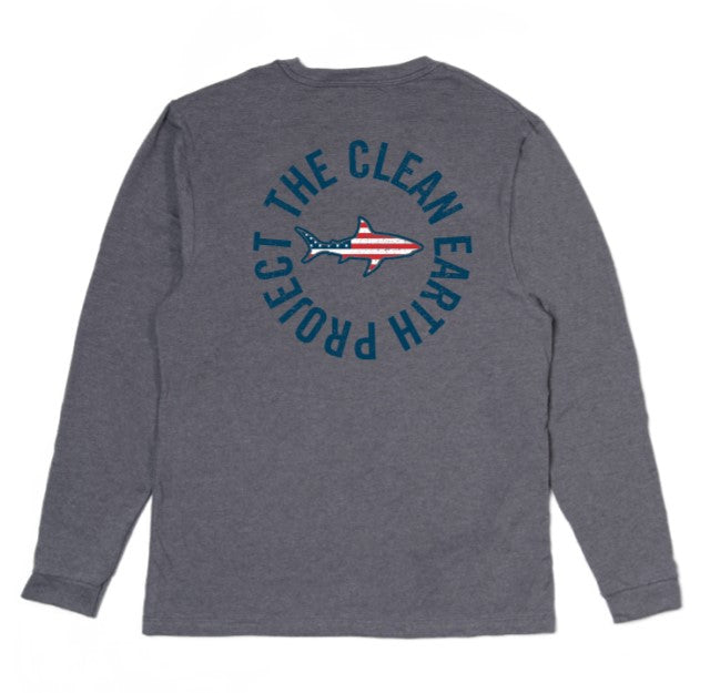 American Flag Shark Classic Long Sleeve | Heather Grey