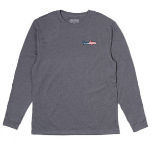 American Flag Shark Classic Long Sleeve | Heather Grey