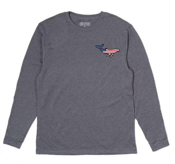 American Flag Whale Classic Long Sleeve | Heather Grey