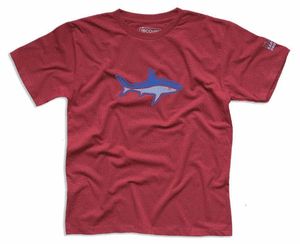 100% recycled materials toddler/youth tshirt red with shark on front
