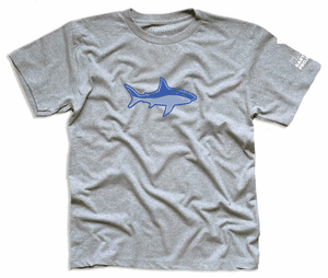 100% recycled materials toddler/youth tshirt grey with shark on front